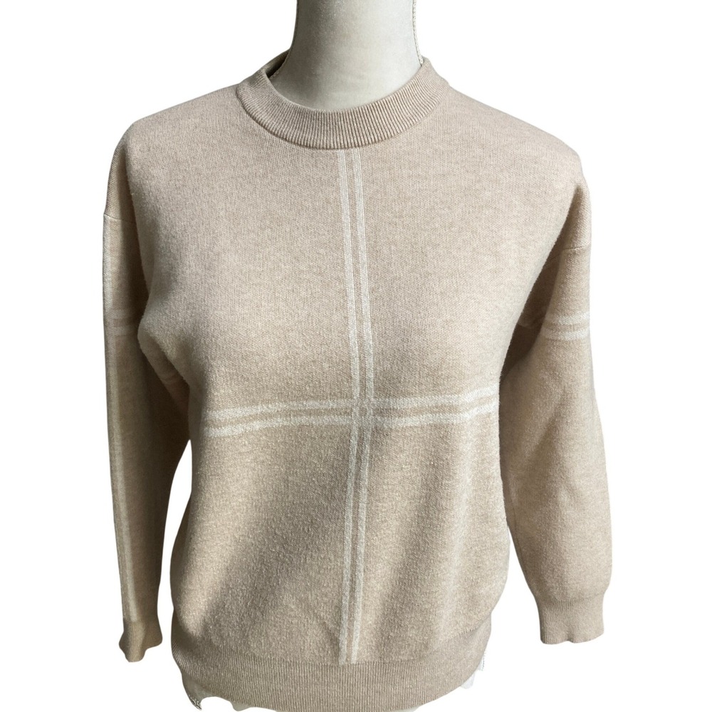 ROOLEE Beige Plaid Crew Neck Long Sleeve‎ Sweater Women M Lagen look Boho
